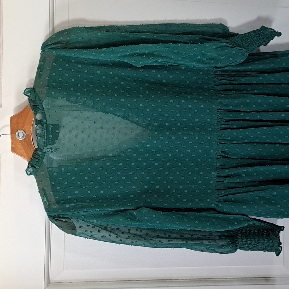 ASOS Design Emerald Green Smocked Ruffles Maxi Dress Flowy Feminine Puff Sleeves - Picture 7 of 14